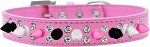 Double Crystal with Black, White and Bright Pink Spikes Dog Collar (Color/Size: Bright Pink Size 18)