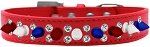 Double Crystal with Red, White and Blue Spikes Dog Collar (Color/Size: Red Size 14)