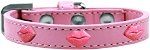 Pink Glitter Lips Widget Dog Collar (Color/Size: Light Pink Size 12)
