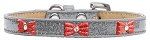 Red Glitter Bow Widget Dog Collar (Color/Size: Silver Ice Cream Size 16)