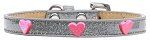 Pink Glitter Heart Widget Dog Collar (Color/Size: Silver Ice Cream Size 16)