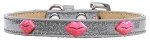 Pink Glitter Lips Widget Dog Collar (Color/Size: Silver Ice Cream Size 16)