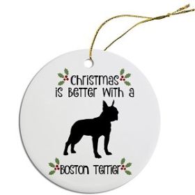 Breed Specific Round Christmas Ornament (Color/Size: Boston Terrier)