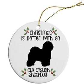 Breed Specific Round Christmas Ornament (Color/Size: Old English Sheepdog)