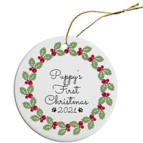 Round Christmas Ornament (Color/Size: Puppy's First Christmas)