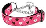 Argyle Hearts Nylon Ribbon Collar Martingale (Color/Size: Bright Pink Medium)