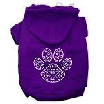 Henna Paw Screen Print Pet Hoodies (Color/Size: Purple Size XS)