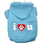 I Love U Screen Print Pet Hoodies (Color/Size: Baby Blue Size XS)