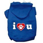 I Love U Screen Print Pet Hoodies (Color/Size: Blue Size XS)