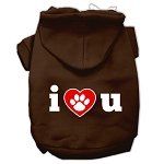 I Love U Screen Print Pet Hoodies (Color/Size: Brown Size XS)