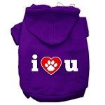 I Love U Screen Print Pet Hoodies (Color/Size: Purple Size XS)