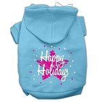Scribble Happy Holidays Screenprint Pet Hoodies (Color/Size: Baby Blue Size XXXL)