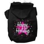 Scribble Happy Holidays Screenprint Pet Hoodies (Color/Size: Black Size XXXL)