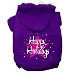 Scribble Happy Holidays Screenprint Pet Hoodies (Color/Size: Purple Size XXL)