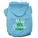 Scribbled Merry Christmas Screenprint Pet Hoodies (Color/Size: Baby Blue Size S)