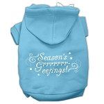 Seasons Greetings Screen Print Pet Hoodies (Color/Size: Baby Blue Size S)