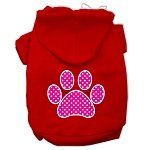Pink Swiss Dot Paw Screen Print Pet Hoodies (Color/Size: Red Size XS)