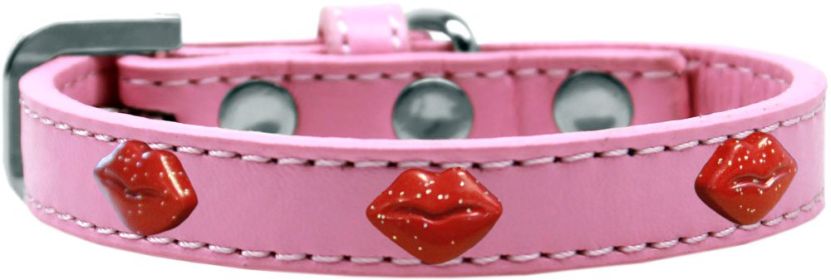Red Glitter Lips Widget Dog Collar (Color/Size: Light Pink Size 20)