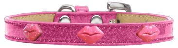 Pink Glitter Lips Widget Dog Collar