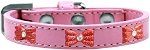 Red Glitter Bow Widget Dog Collar (Color/Size: Light Pink Size 20)