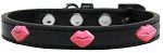Pink Glitter Lips Widget Dog Collar (Color/Size: Black Size 20)
