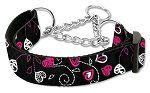 Crazy Hearts Nylon Collars Martingale (Color/Size: Black Medium)