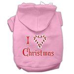 I Heart Christmas Screen Print Pet Hoodies (Color/Size: Light Pink Size Sm)