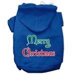 Merry Christmas Screen Print Pet Hoodies (Color/Size: Blue Size Sm)