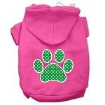 Green Swiss Dot Paw Screen Print Pet Hoodies (Color/Size: Bright Pink Size Sm)