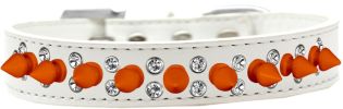 Double Crystal and Neon Orange Spikes Dog Collar