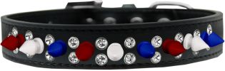 Double Crystal with Red, White and Blue Spikes Dog Collar