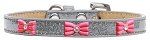 Pink Glitter Bow Widget Dog Collar (Color/Size: Silver Ice Cream Size 20)