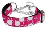 Diagonal Dots Nylon Collar Martingale (Color/Size: Bright Pink Large)