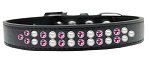 Two Row Pearl and Pink Crystal (Color/Size: Size 20 Black Dog Collar)