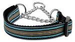 Preppy Stripes Nylon Ribbon Collars Martingale (Color/Size: Light Blue/Khaki Medium)