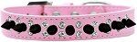 Double Crystal and Black Spikes Dog Collar (Color/Size: Light Pink Size 20)