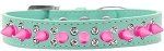 Double Crystal and Bright Pink Spikes Dog Collar (Color/Size: Aqua Size 20)