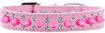 Double Crystal and Bright Pink Spikes Dog Collar (Color/Size: Light Pink Size 20)