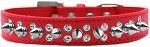 Double Crystal and Silver Spikes Dog Collar (Color/Size: Red Size 20)