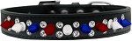 Double Crystal with Red, White and Blue Spikes Dog Collar (Color/Size: Black Size 20)