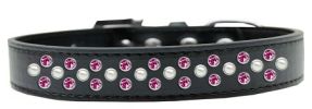 Sprinkles Dog Collar Pearl and Bright Pink Crystals