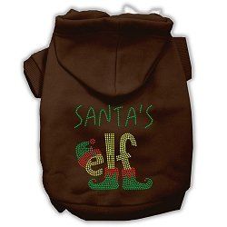 Santa's Elf Rhinestone Dog Hoodie (Color/Size: Brown L)