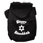 Happy Hanukkah Screen Print Pet Hoodies (Color/Size: Black Size Lg)