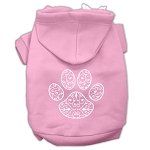 Henna Paw Screen Print Pet Hoodies (Color/Size: Light Pink Size Med)