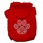Henna Paw Screen Print Pet Hoodies (Color/Size: Red Size Med)