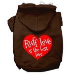 Ruff Love Screen Print Pet Hoodies (Color/Size: Brown Size Lg)