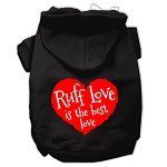 Ruff Love Screen Print Pet Hoodies (Color/Size: Black Size Lg)