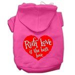 Ruff Love Screen Print Pet Hoodies (Color/Size: Bright Pink Size Lg)