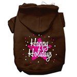 Scribble Happy Holidays Screenprint Pet Hoodies (Color/Size: Brown Size M)