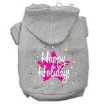 Scribble Happy Holidays Screenprint Pet Hoodies (Color/Size: Grey Size L)